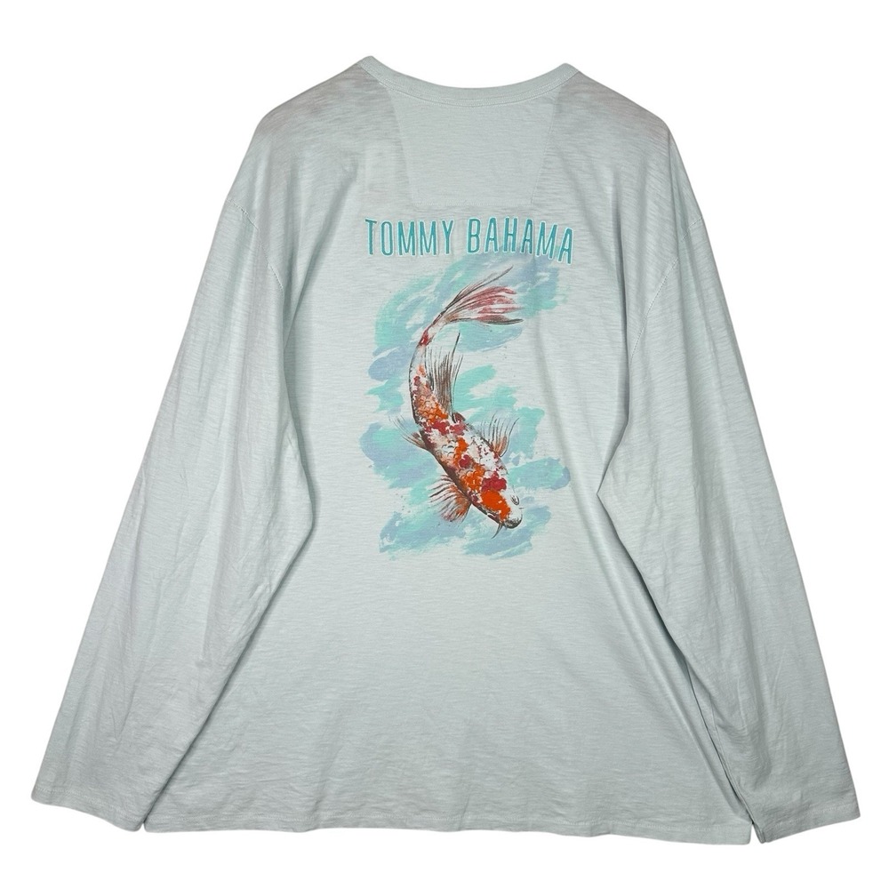 Tommy Bahama Long Sleeve Graphic Tee Mens XXXL Blue Koi Fish Island Life NWT